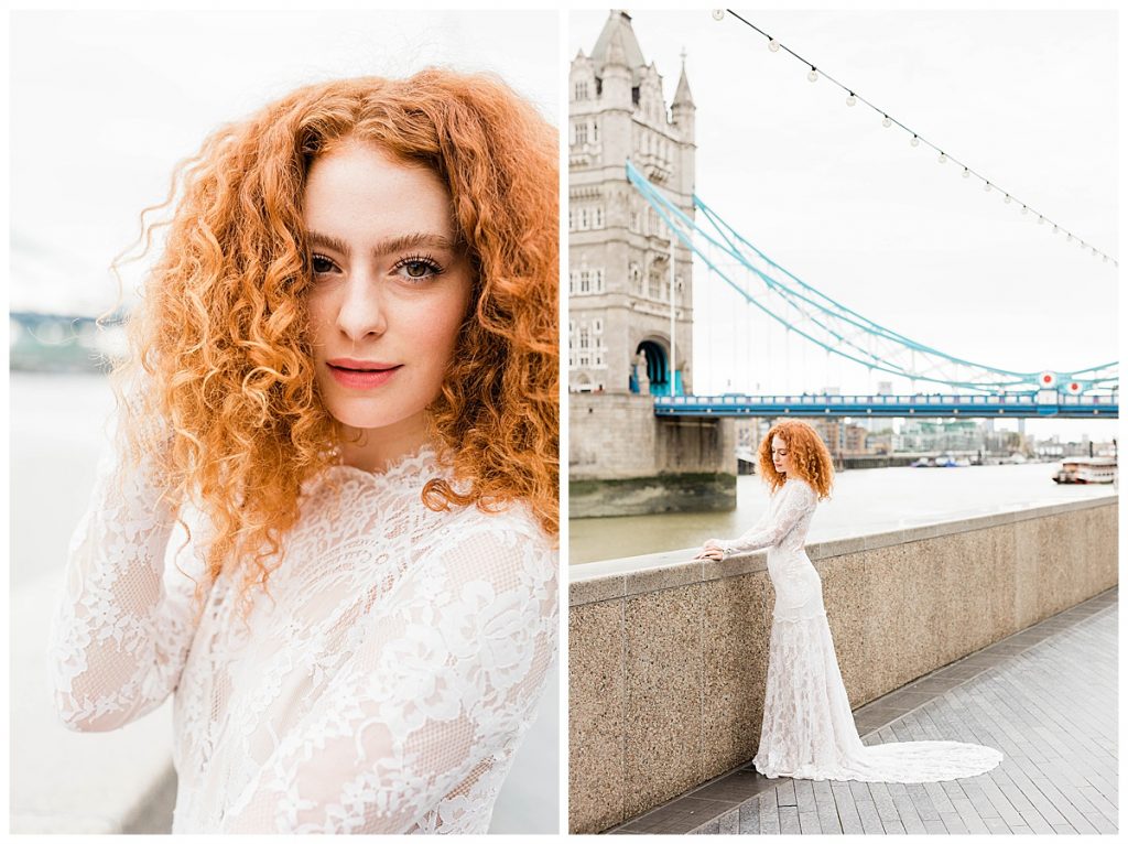 Bride in front of Tower Bridge in London
